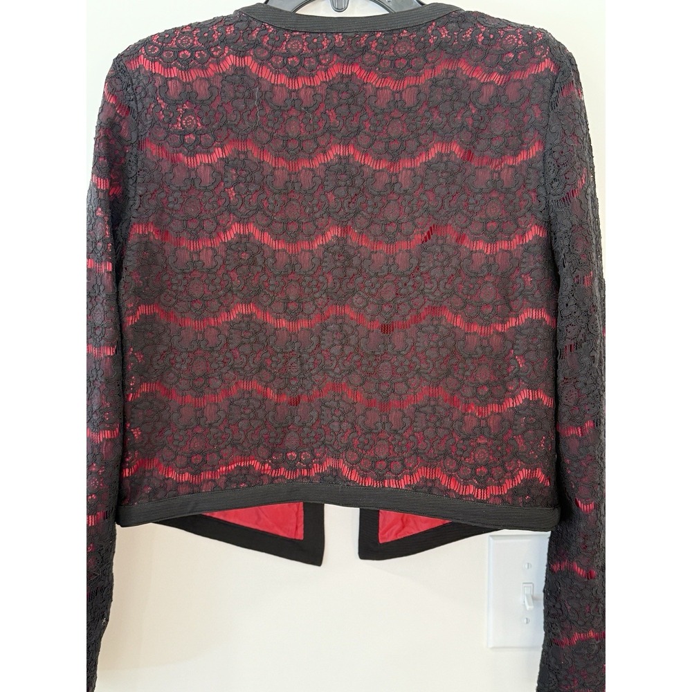 Whimsigoth Witchy Short Asymmetrical Jacket Lace Embroidered Cato Red Black Sz M - Picture 6 of 9
